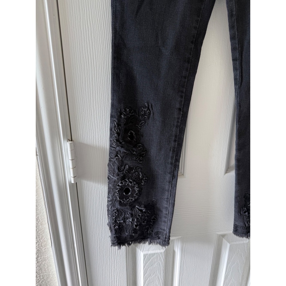 Free People Embroidered Ankle Cutout Skinny Jeans Black Size 25 - Picture 2 of 6